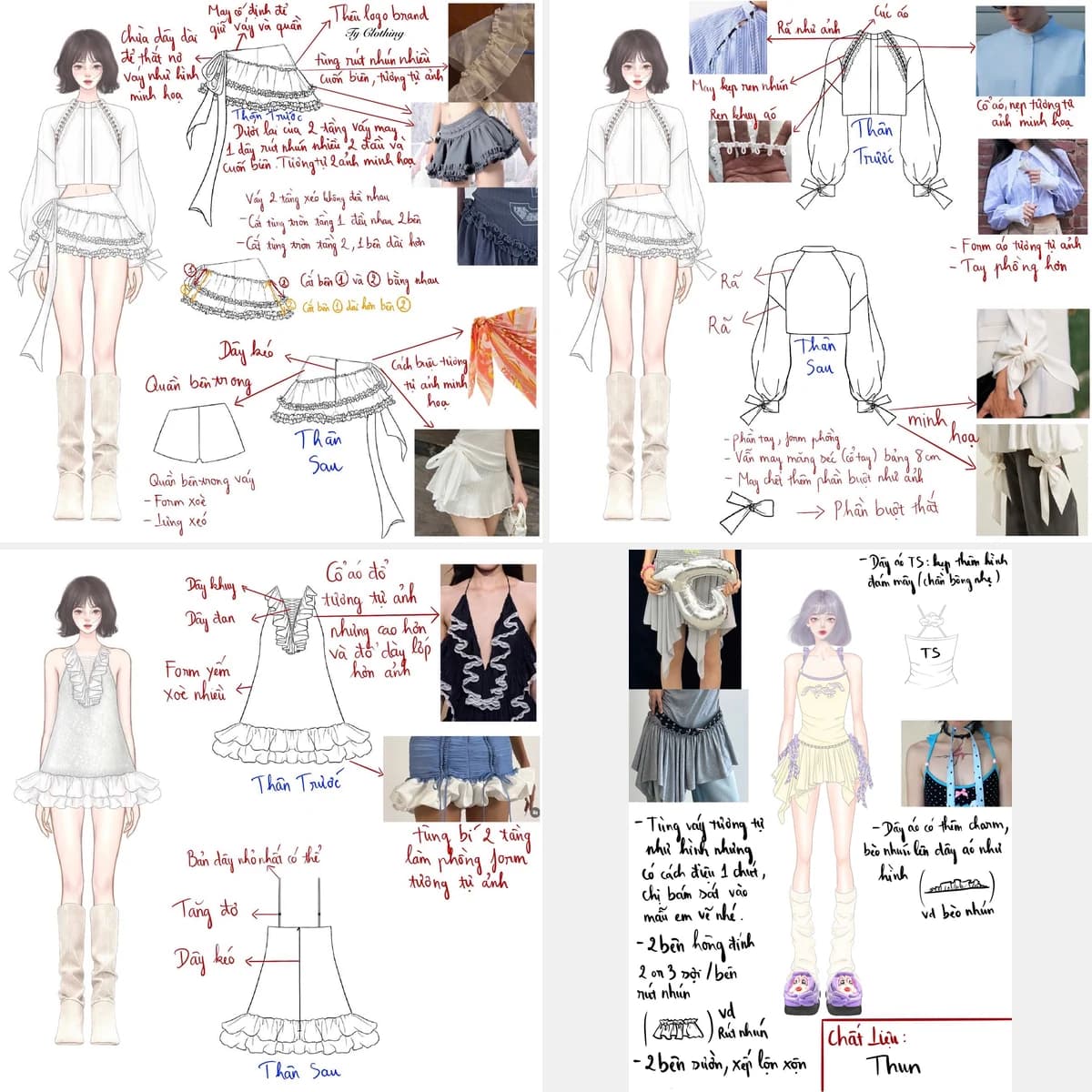 Four development boards translating garment references into early product direction